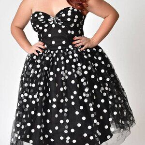Janie Bryant for Unique Vintage Black & White Polka Dot Tulle Dress - Size 4XL